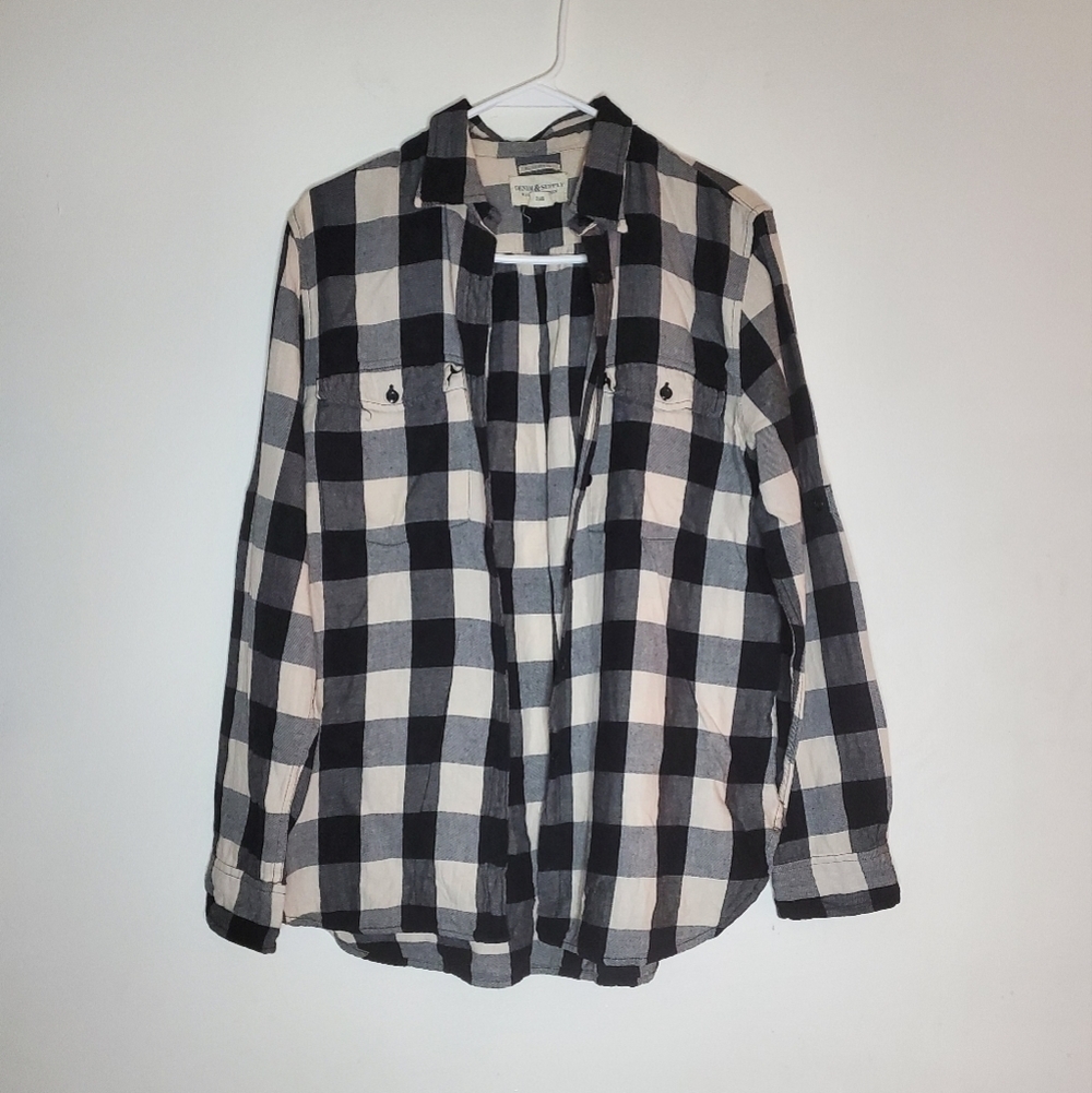 Womens Denim & Supply Buffalo Check Flannel Size Large Black White Plaid Western